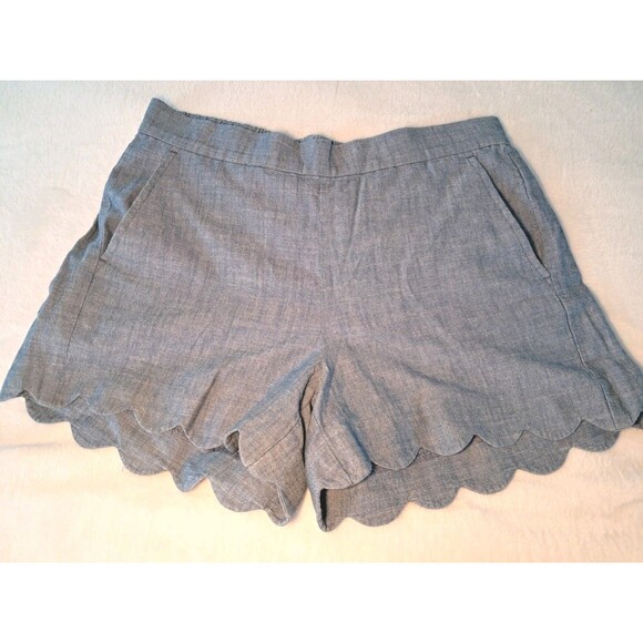 J.Crew 4" Chambray Scalloped Hem Shorts 100% Cotton Echo Blue L1670 Size Small - Picture 2 of 9